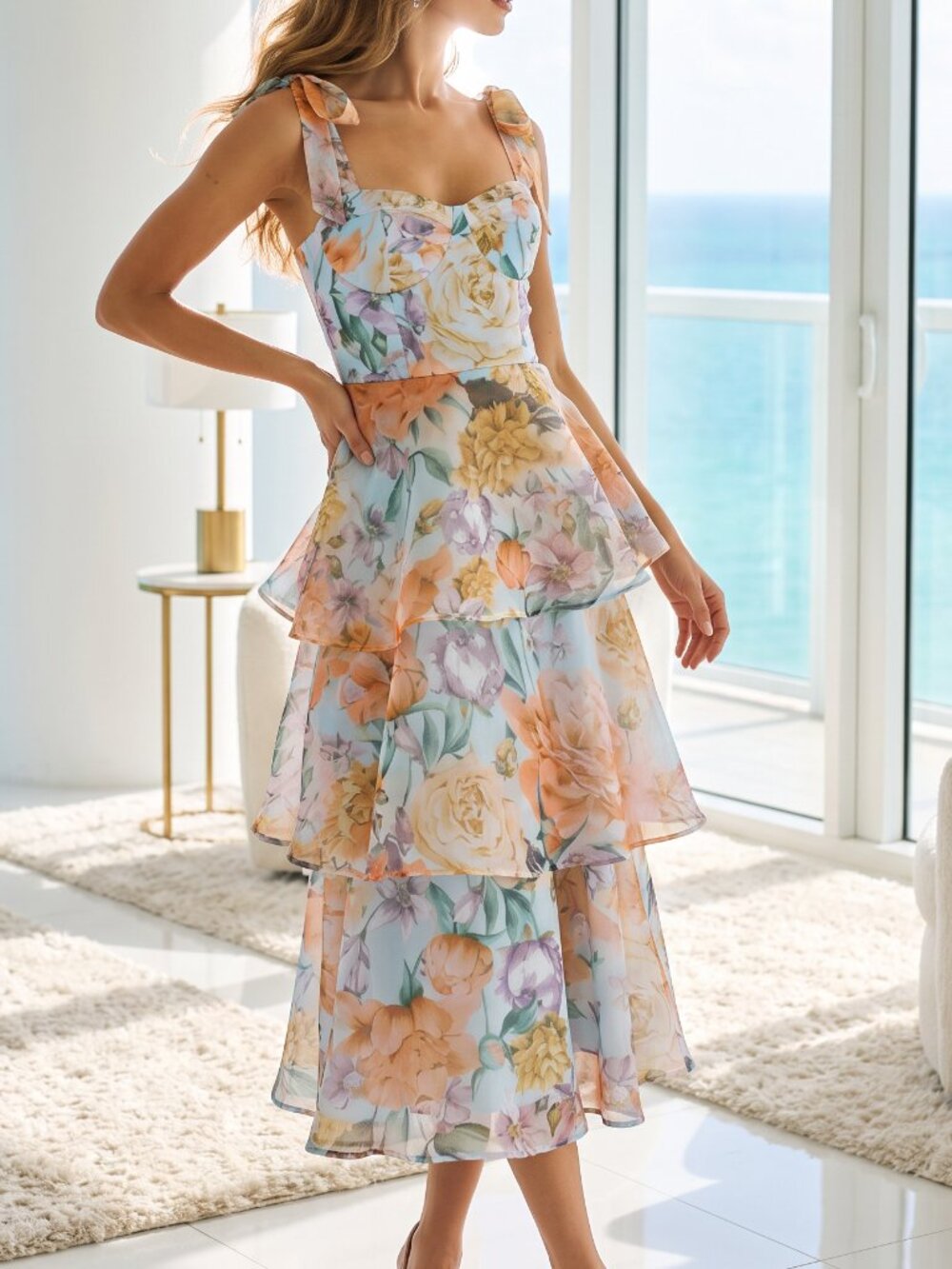 NWT LULUS Playfully Posh floral organza tie strap dress XL